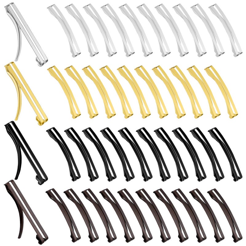 WILLBOND 48 Pieces No Slip Metal Hair Clips Hairpin Open Center Metal Barrettes 2.36 x 0.39 Inch Snap Button Hairpin for Women, Gold Silver Black and Coffee - Image 1